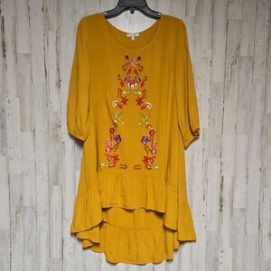JODIFL Gold High Low Ruffled 3/4 Sleeve Tunic/Dress